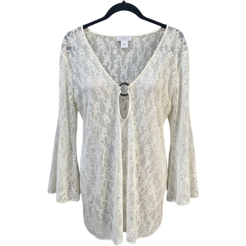 House of Harlow 1960 Cream Floral Lace O-Ring Swim Cover Up Tunic Large
